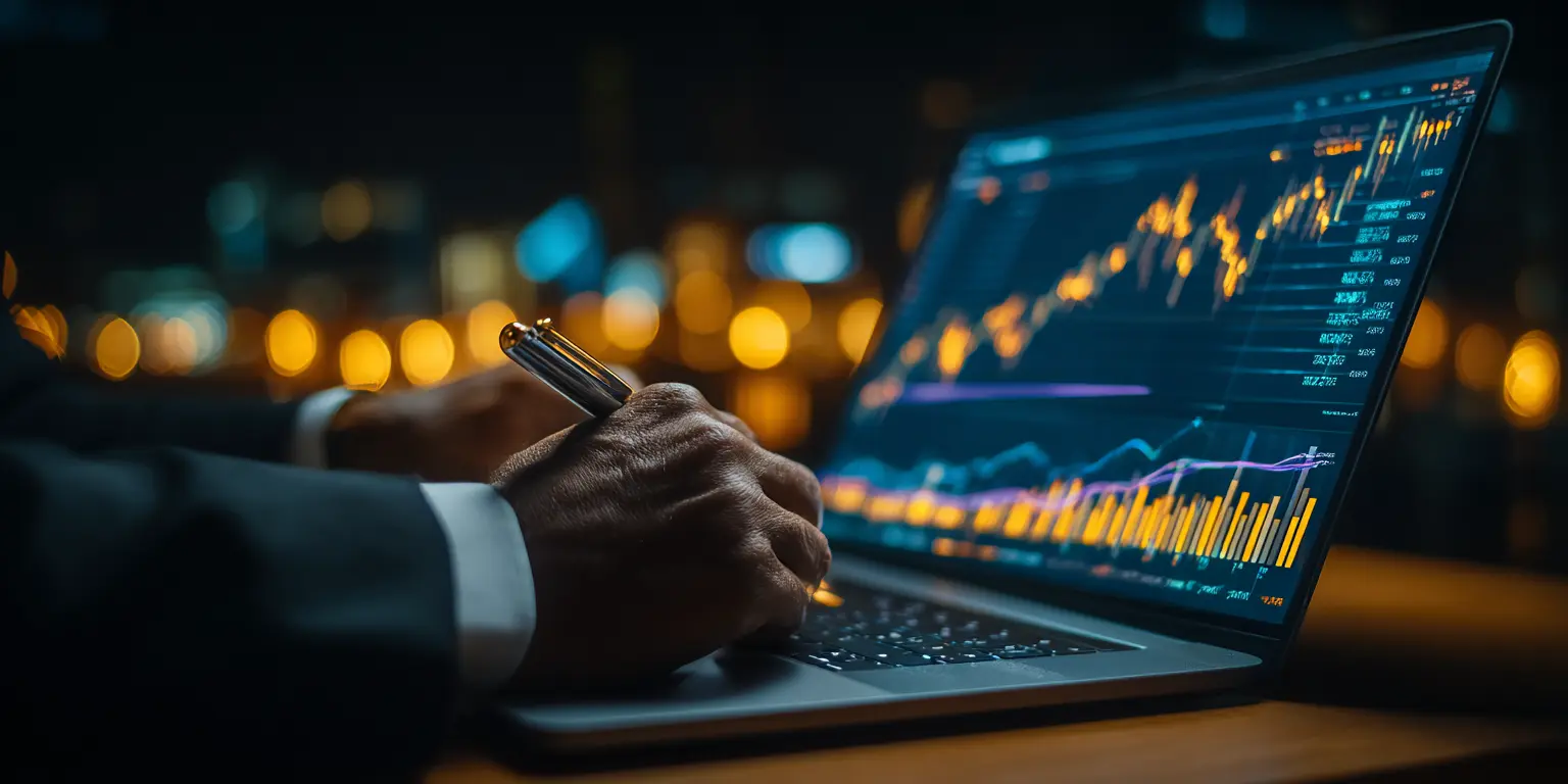 Consulente al computer che analizza andamenti finanziari